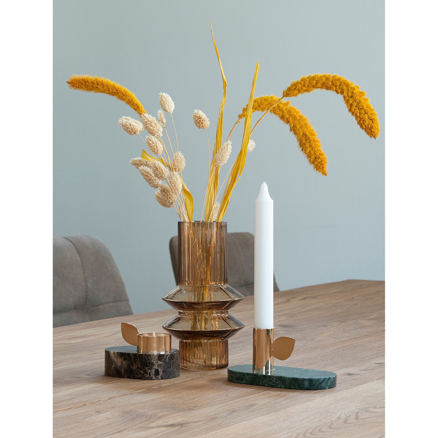 Ljusstake - Ljusstake i marmor, grön, mässingshållare, 14x7x7 cm