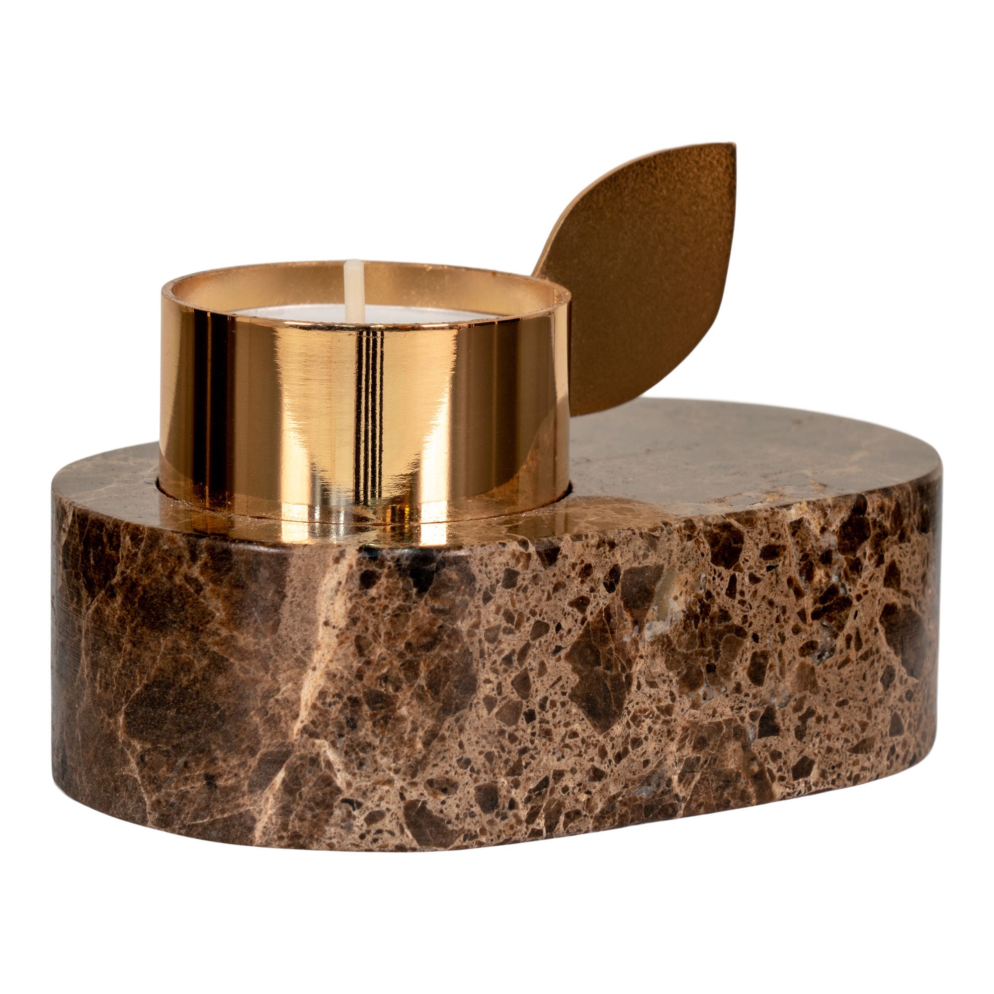 Fyrstadiet - fyrar i marmor, brun, mässingshållare, 10x7x5,5 cm