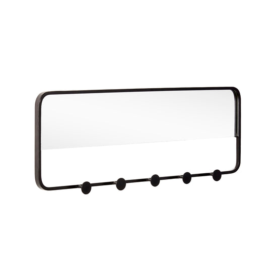 Hübsch - Knagerække m/spejl, 5 knager, metal, sort - 61xh22cm - Hübsch - DesignGaragen.dk