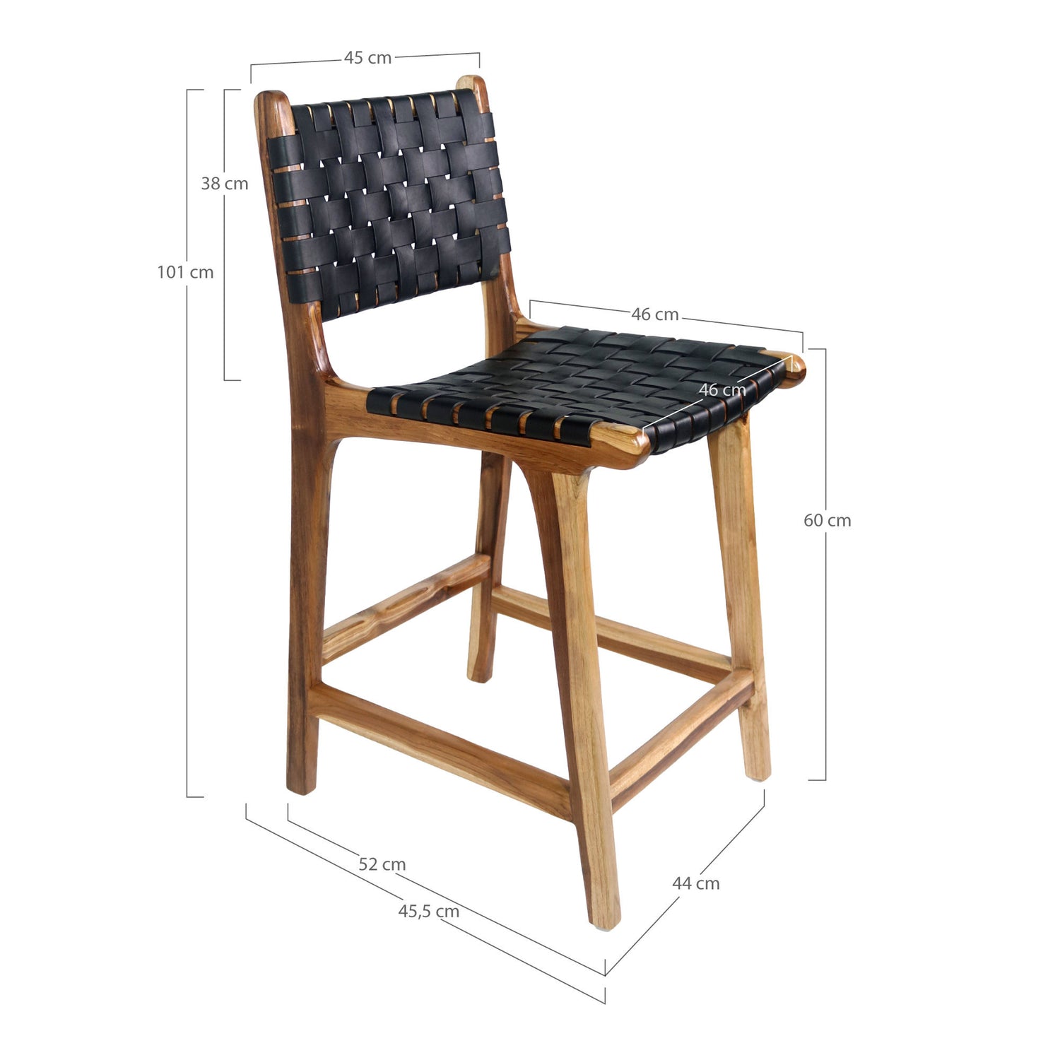 Perugia Counter Chair - Bänkstol i läder, svart med teakben