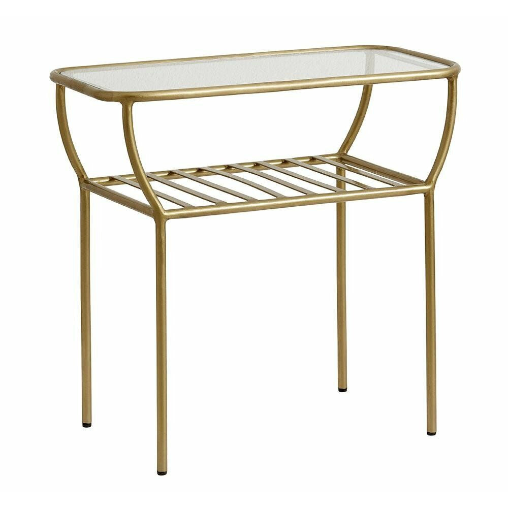 Nordal CHIC sidobord / sängbord i järn med glas - 50x25 cm - guld