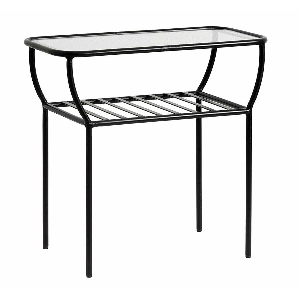 Nordal CHIC sidobord / sängbord i järn med glas - 50x25 cm - svart
