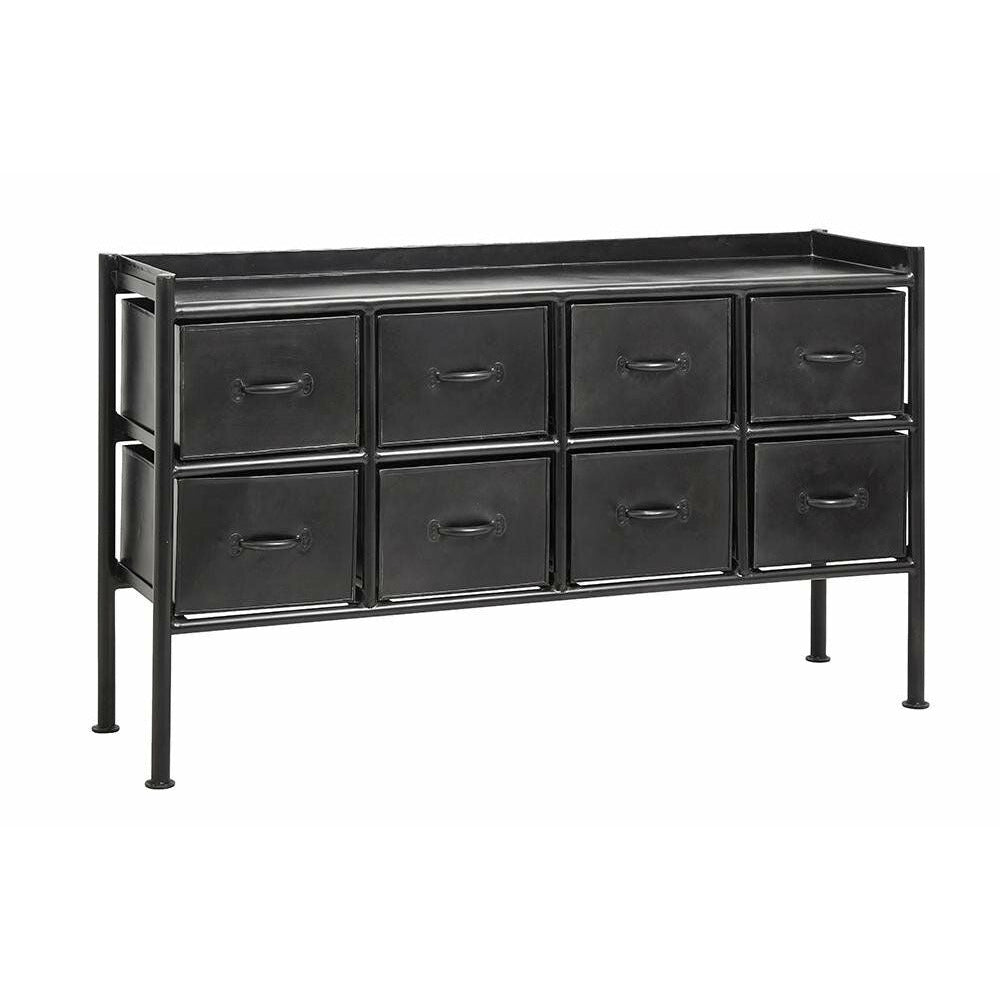 Nordal PORTLAND sideboard i järn med 8 lådor - 66x116 cm - svart