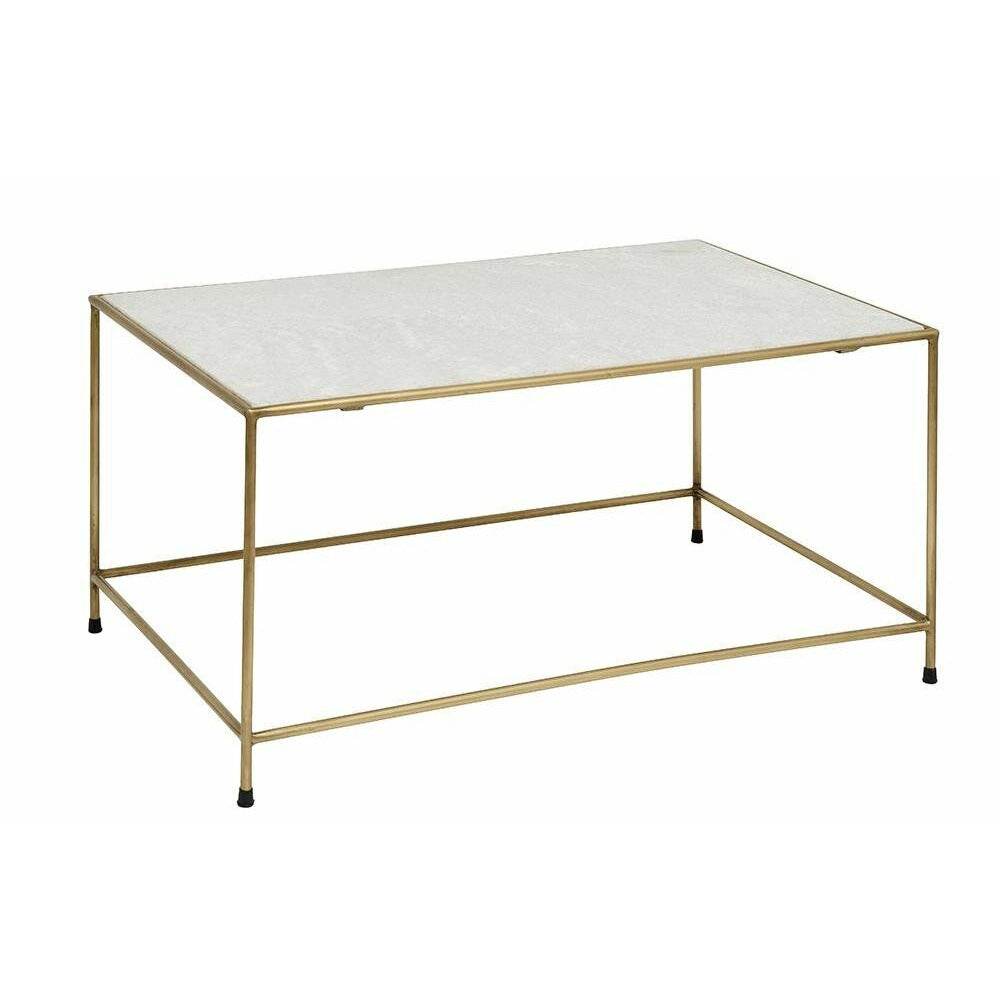 Nordal TIMELESS soffbord i järn och marmor - 90x60 cm - vit/mässing