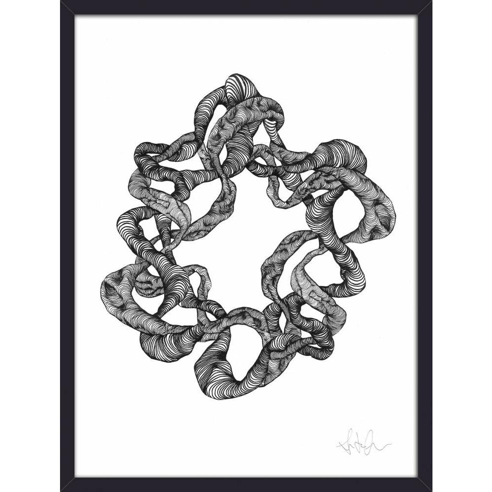 Nordal WREATH illustration i bläck med ram - 40x30 cm - svart/vit