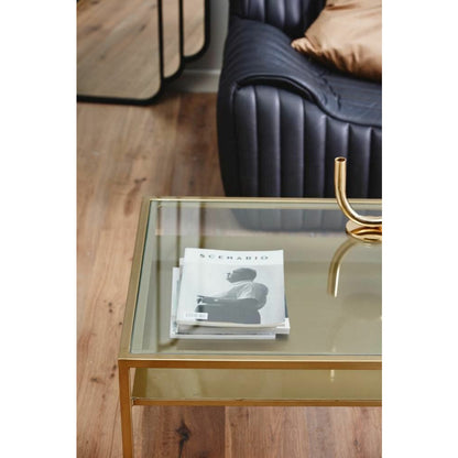 Nordal ETNE gyllene soffbord med klart glas - 70x70 cm