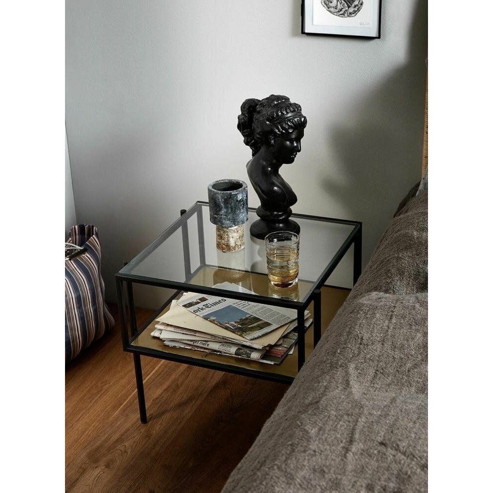 Nordal PARANA soffbord med klart glas - 45x45 cm - svart/guld