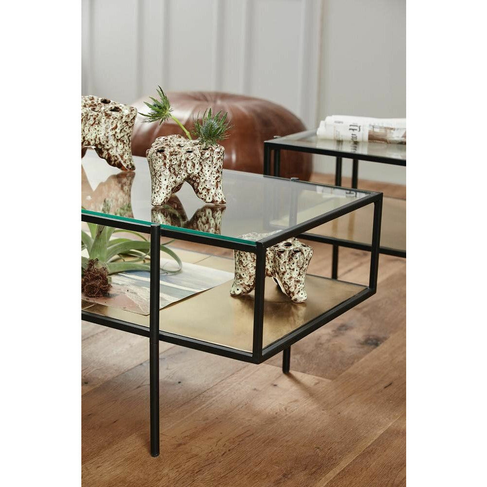 Nordal PARANA soffbord med klart glas - 45x45 cm - svart/guld