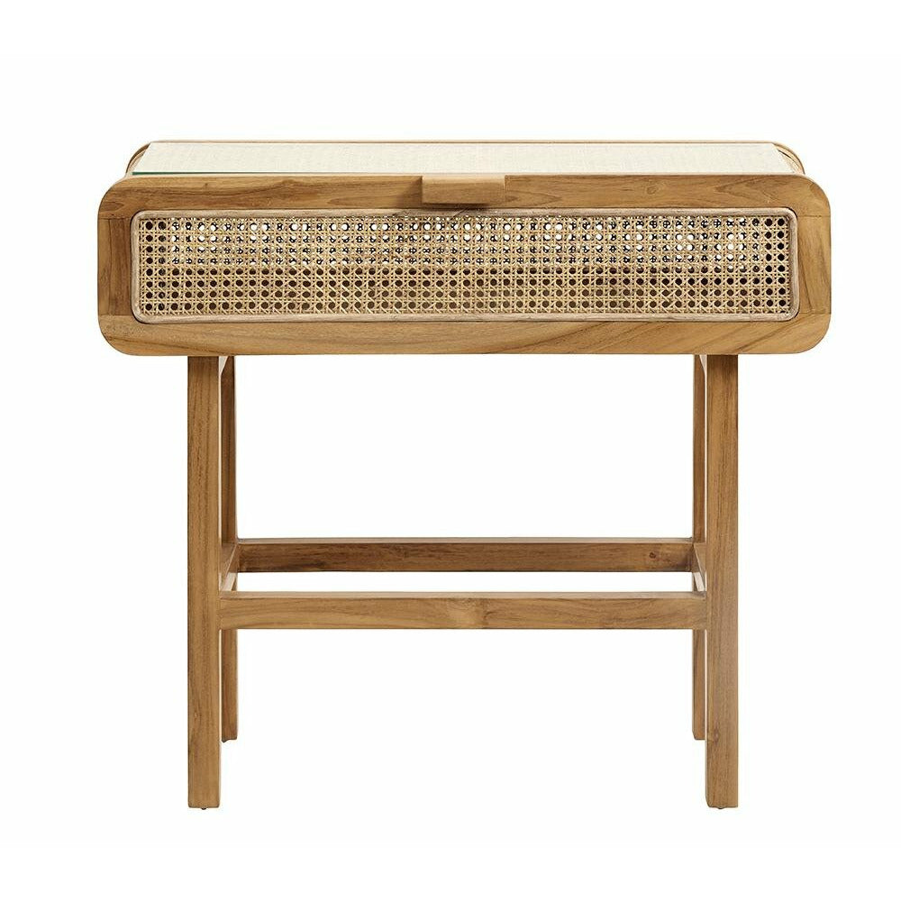 Nordal MERGE konsolbord i teaktræ med glas - 90x35 - natur - Nordal - DesignGaragen.dk