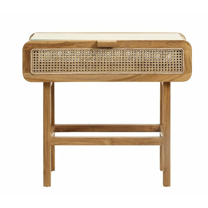 Nordal MERGE konsolbord i teaktræ med glas - 90x35 - natur - Nordal - DesignGaragen.dk