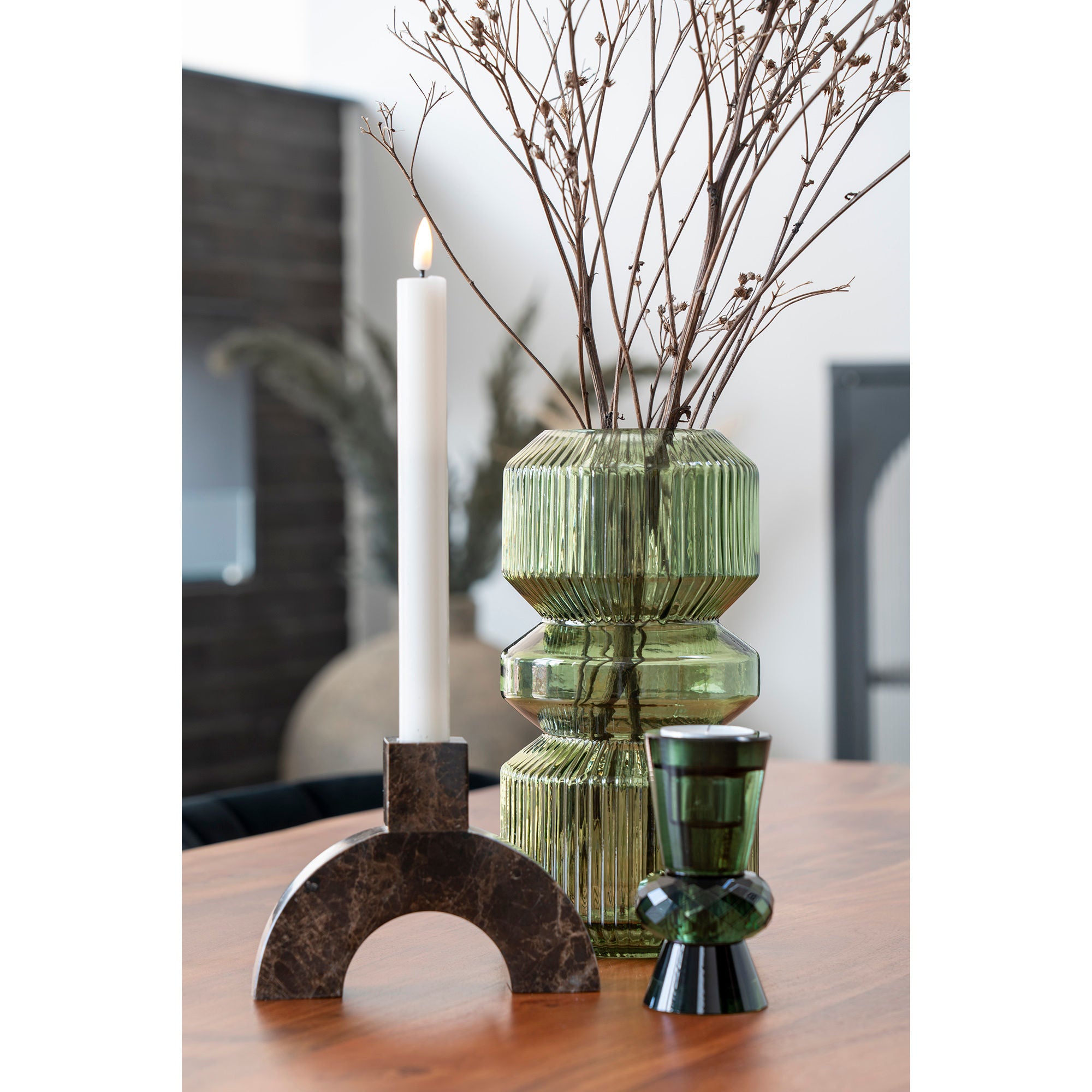 Ljusstake - Ljusstake i marmor, brun, 15x3,5x11 cm