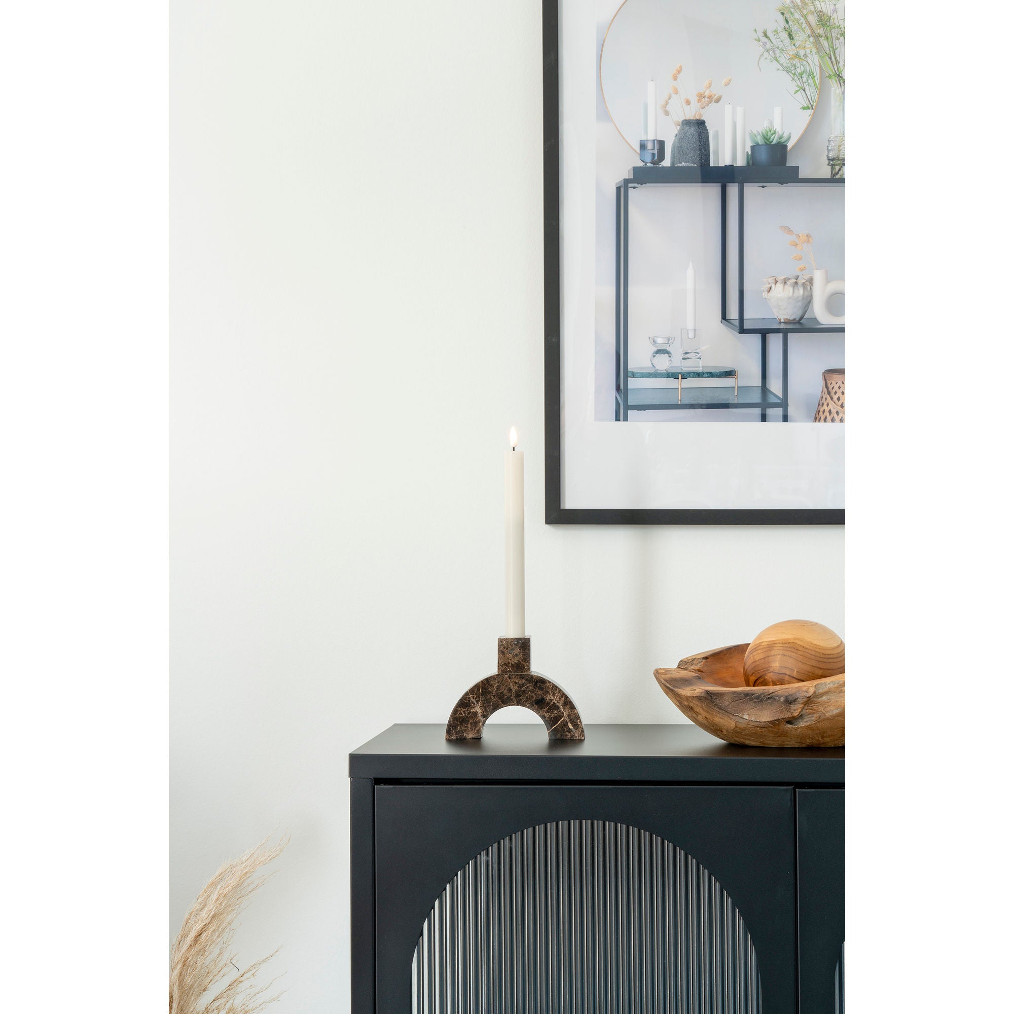 Ljusstake - Ljusstake i marmor, brun, 15x3,5x11 cm