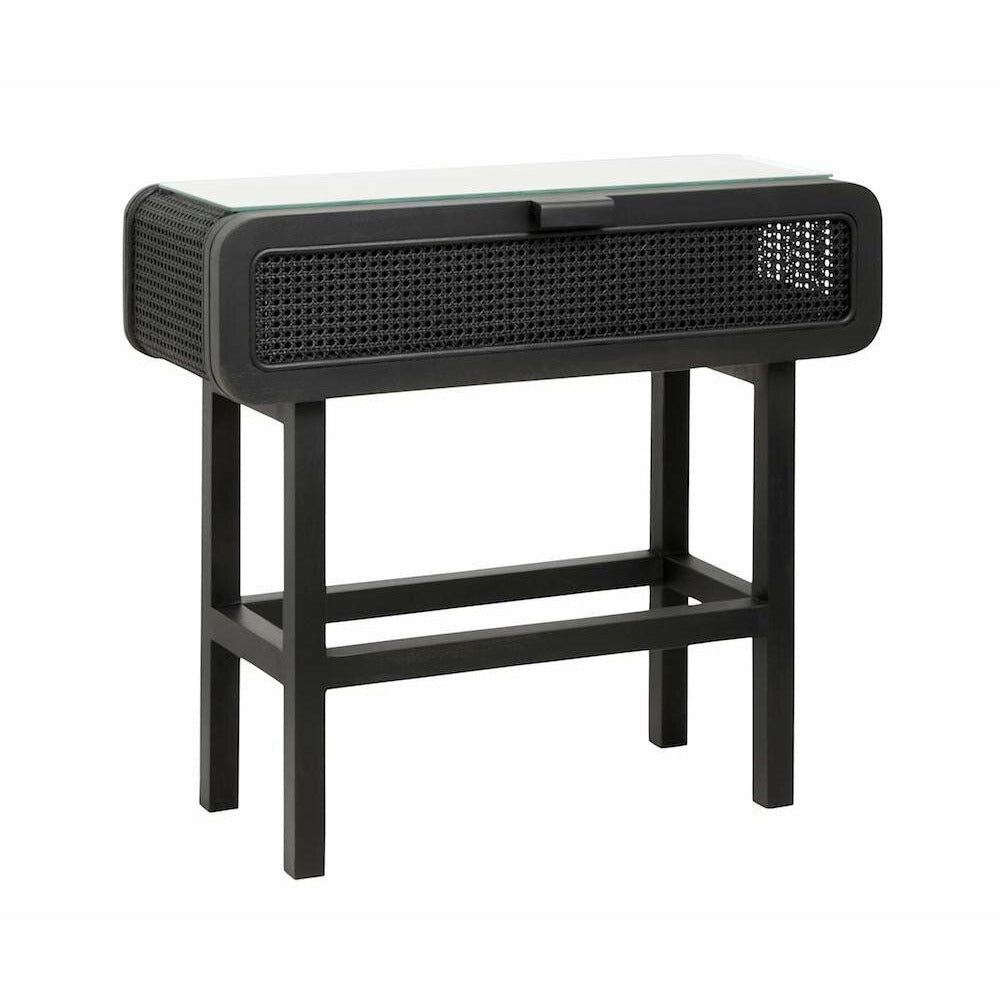 Nordal MERGE konsolbord i teak med glas - 90x35 - svart