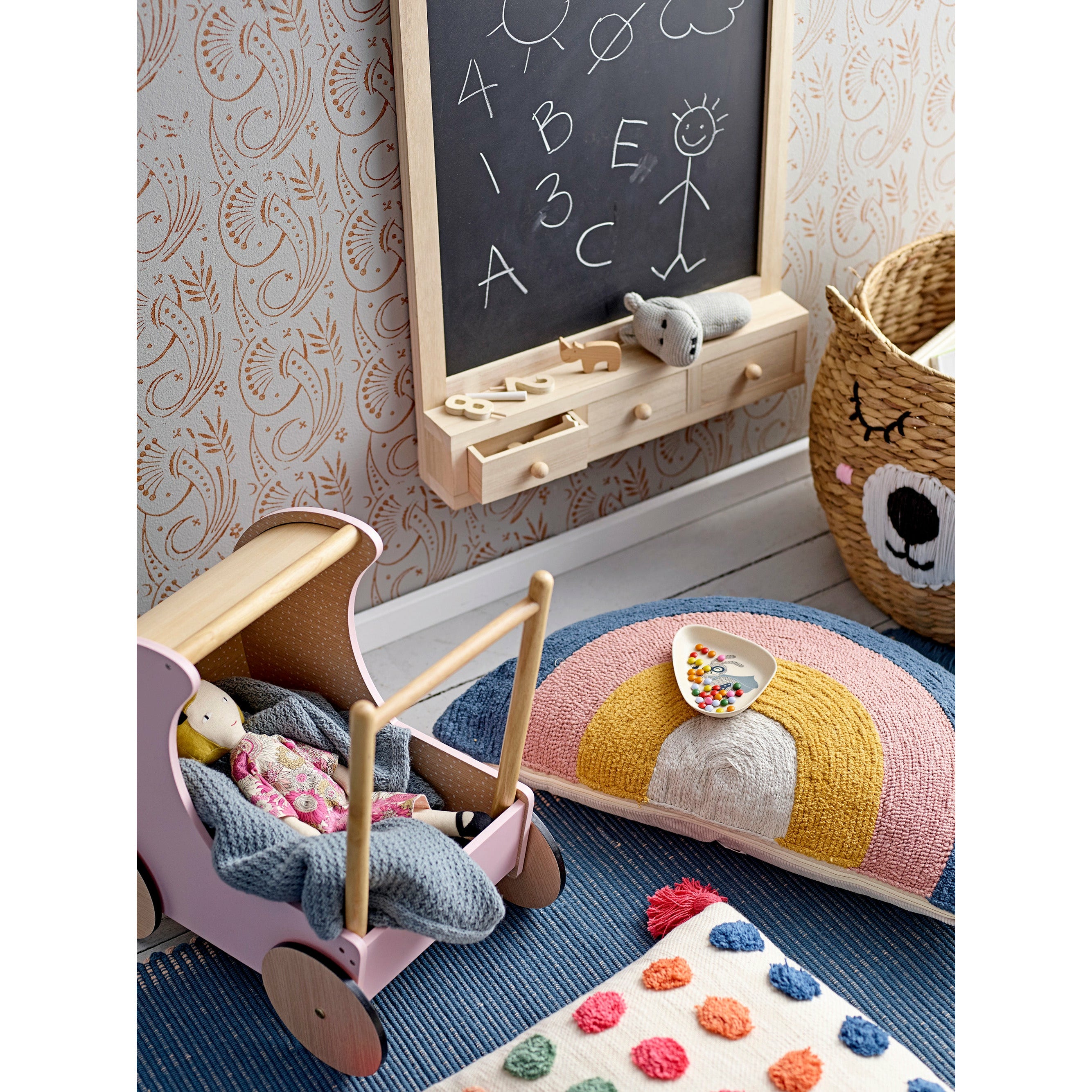 BLOOMINGVILLE MINI Yuliyana Tæppe, Blå, Bomuld - L160xW80 cm - DesignGaragen.dk.